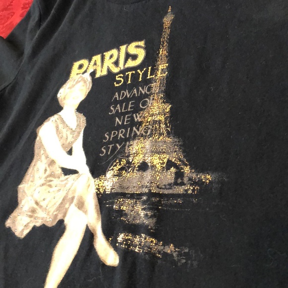 Black Paris bling t-shirt Sz XLg. Copper Eiffel Tower & silver rhinestones - Picture 10 of 10